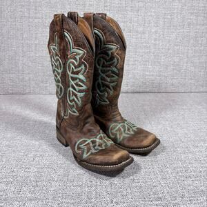 Circle G Girls Western Boots Size 6 1/2 Brown leather tourqouis Embroidered